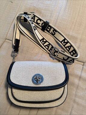 Marc Jacobs Cream and Black Logo Strap Crossbody
